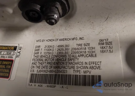 2017 Honda Cr-V Ex-L/Ex-L Navi from USA, damaged, VIN 5J6RW2H86HL054323